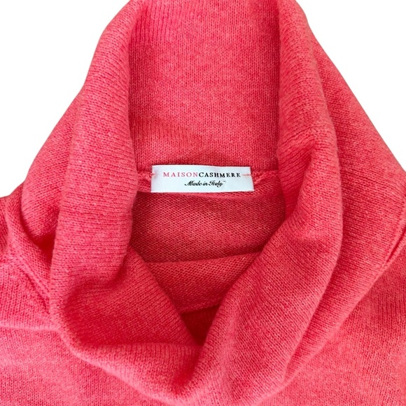 MaisonCashmere Italy Cowl Neck Oversized Cashmere Sweater in Coral Red Size L - Picture 4 of 10